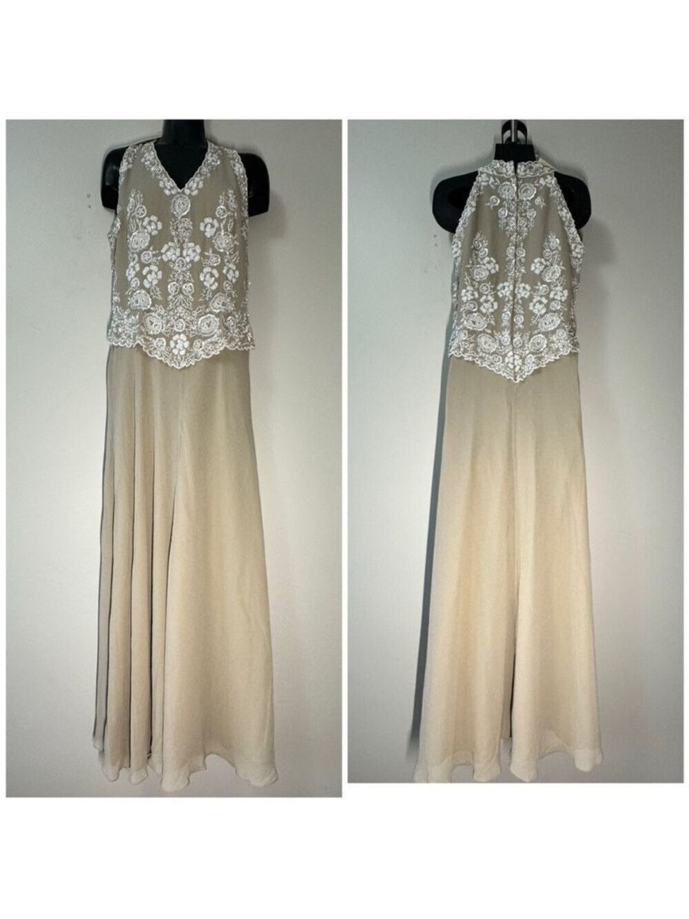 J Kara Ivory Embroidered Maxi Dress